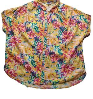 Time and Tru Linen Women Shirt Plus 3X (22) Blouse Multicolor Floral Button Up